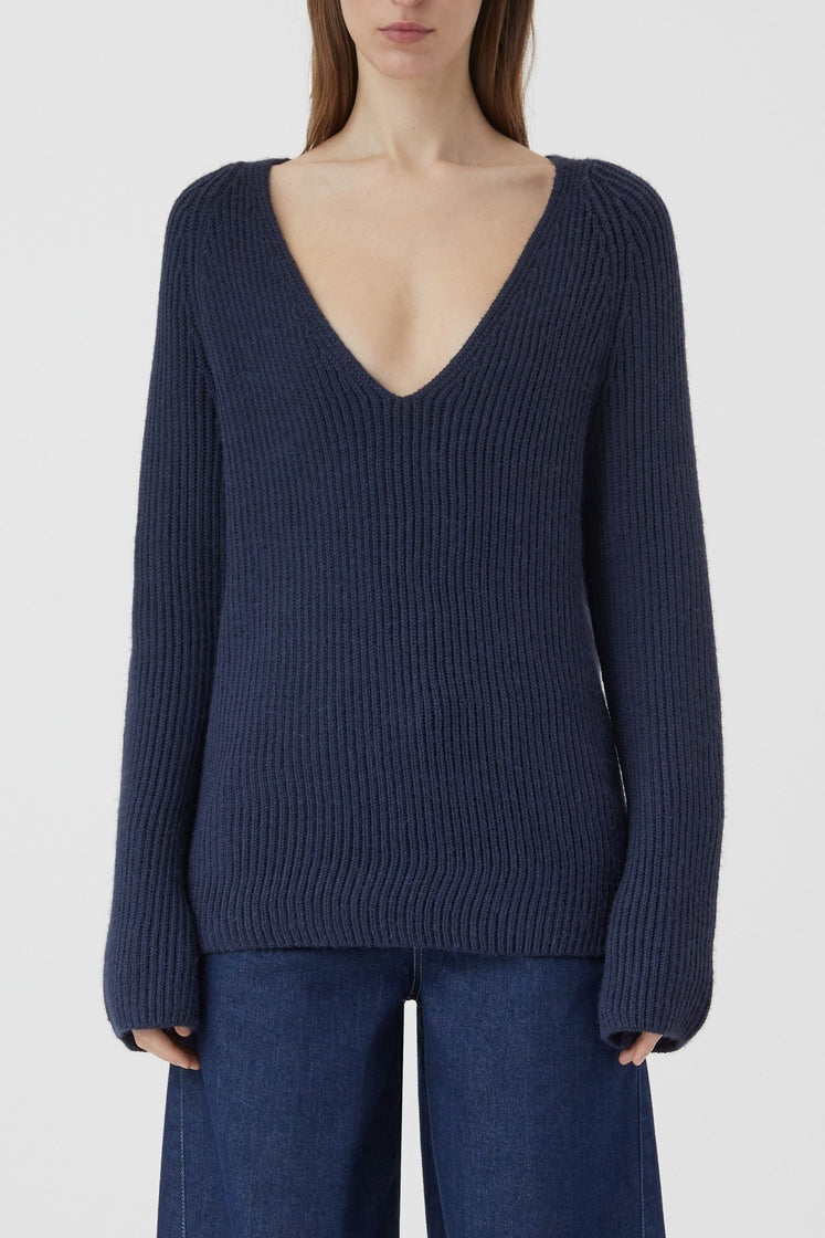 V Neck Long Sleeve - Space Blue - Femme