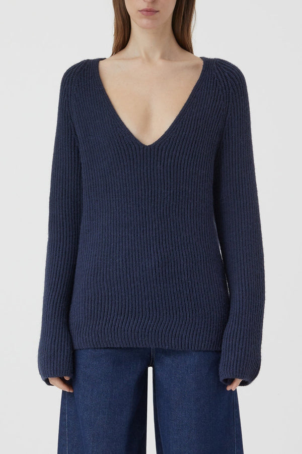 V Neck Long Sleeve - Space Blue - Femme