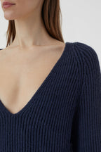 V Neck Long Sleeve - Space Blue - Femme