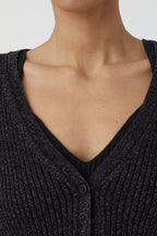 V Cardigan Long Sleeve - Black - Femme