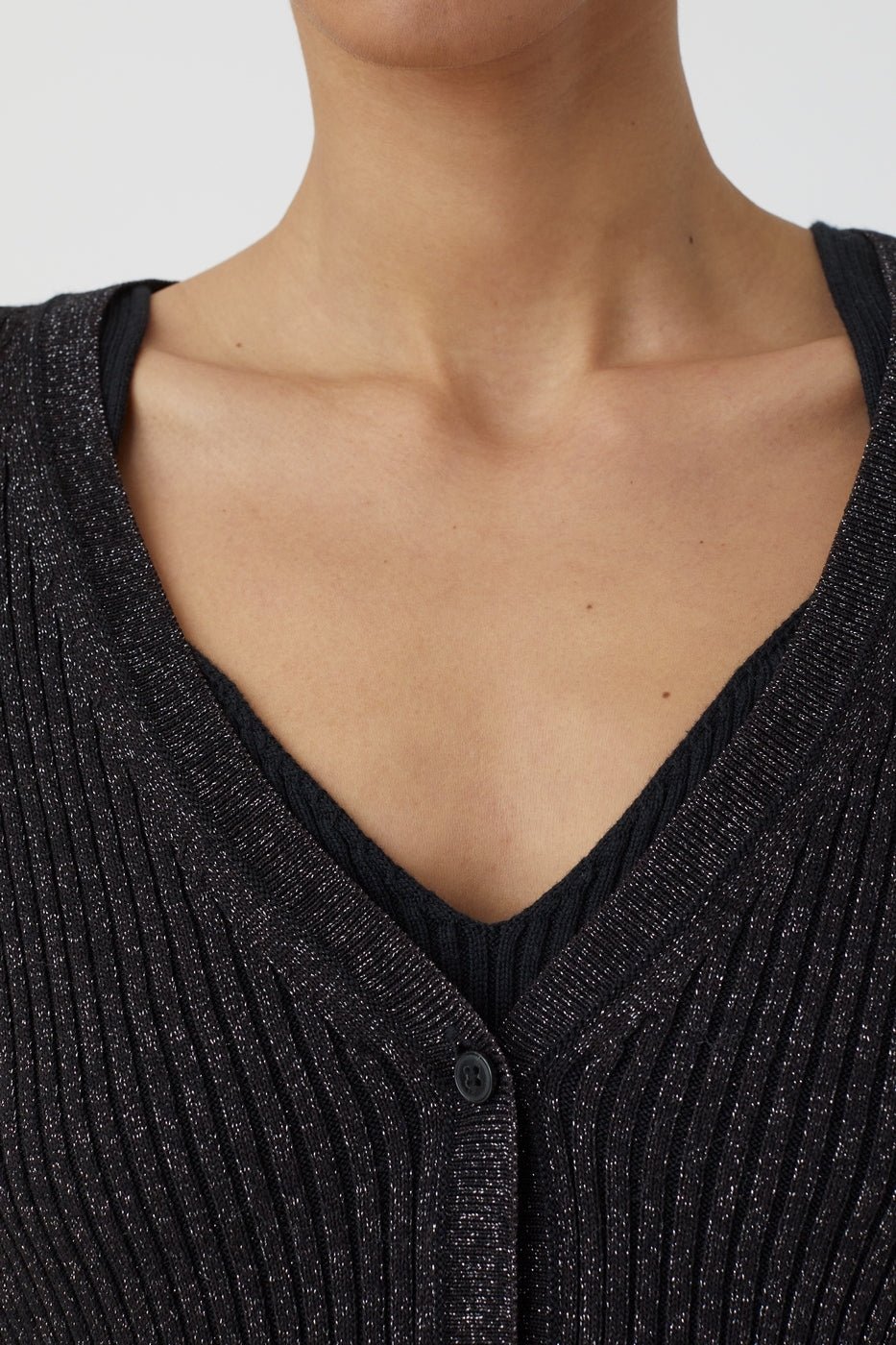 V Cardigan Long Sleeve - Black - Femme