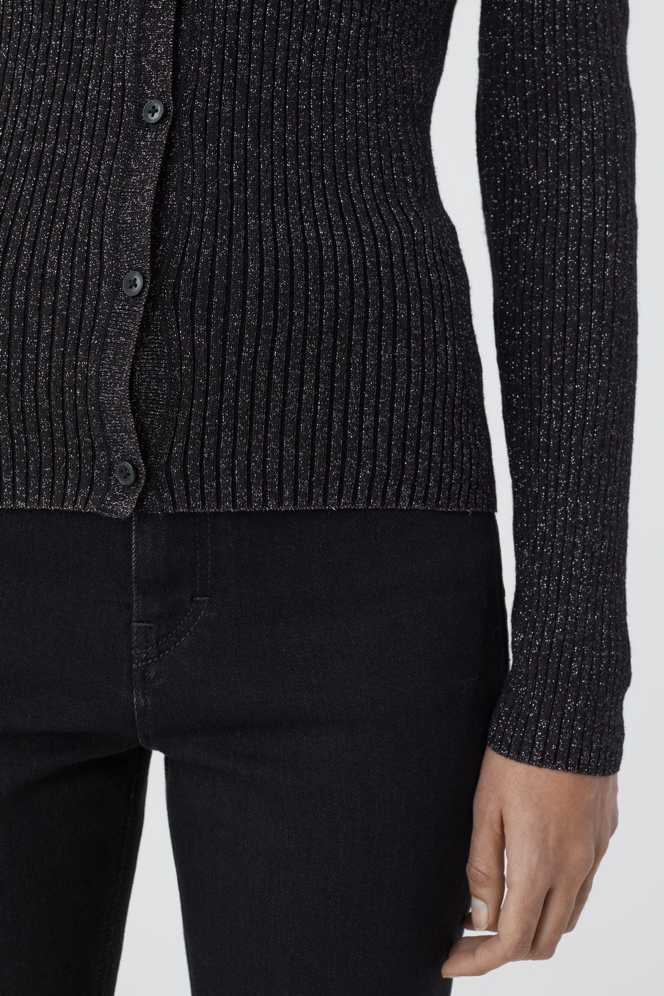 V Cardigan Long Sleeve - Black - Femme