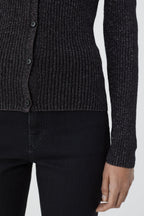 V Cardigan Long Sleeve - Black - Femme