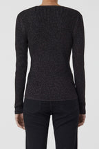 V Cardigan Long Sleeve - Black - Femme
