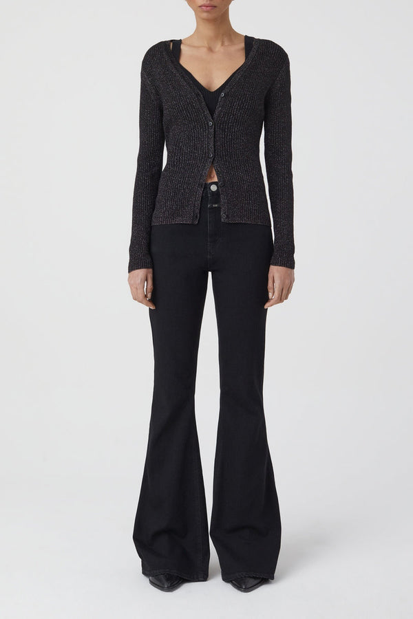 V Cardigan Long Sleeve - Black - Femme