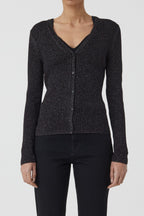V Cardigan Long Sleeve - Black - Femme