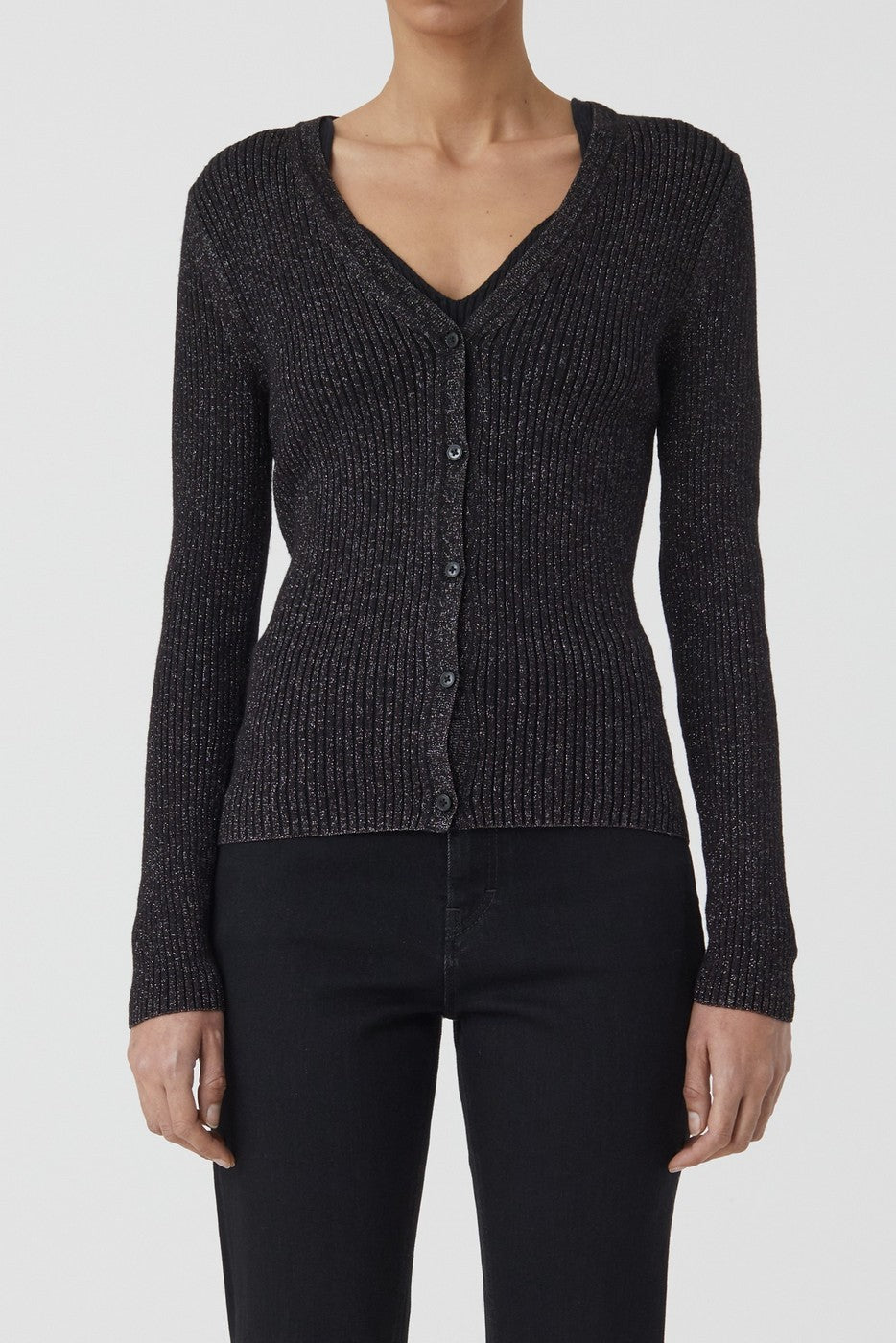V Cardigan Long Sleeve - Black - Femme