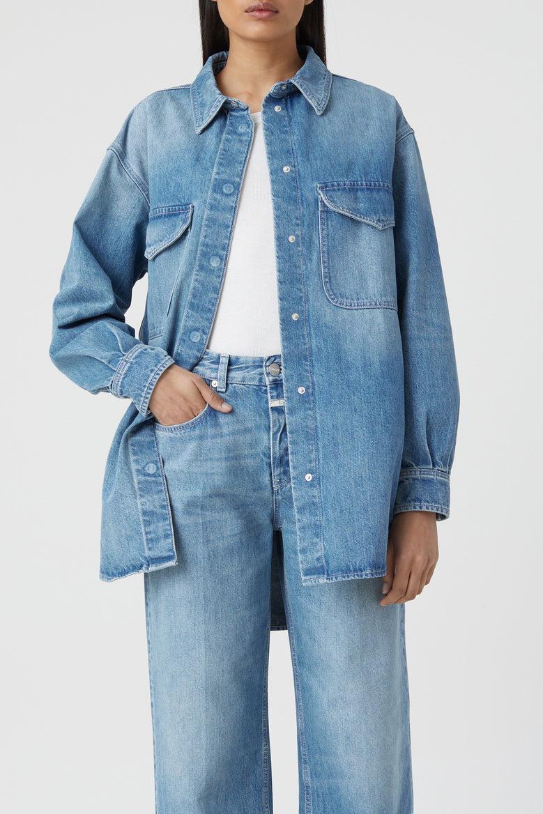 Denim Overshirt - Mid Blue - Femme