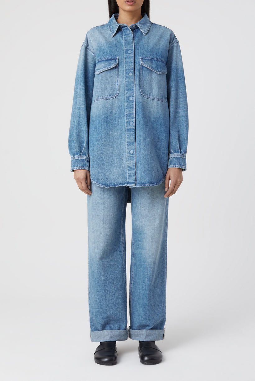 Denim Overshirt - Mid Blue - Femme