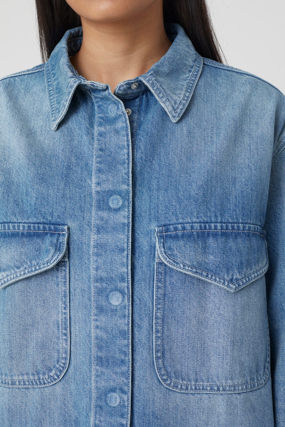 Denim Overshirt - Mid Blue - Femme