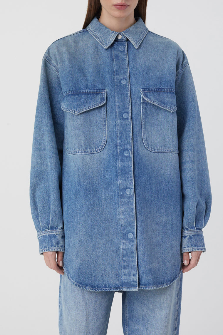 Denim Overshirt - Mid Blue - Femme
