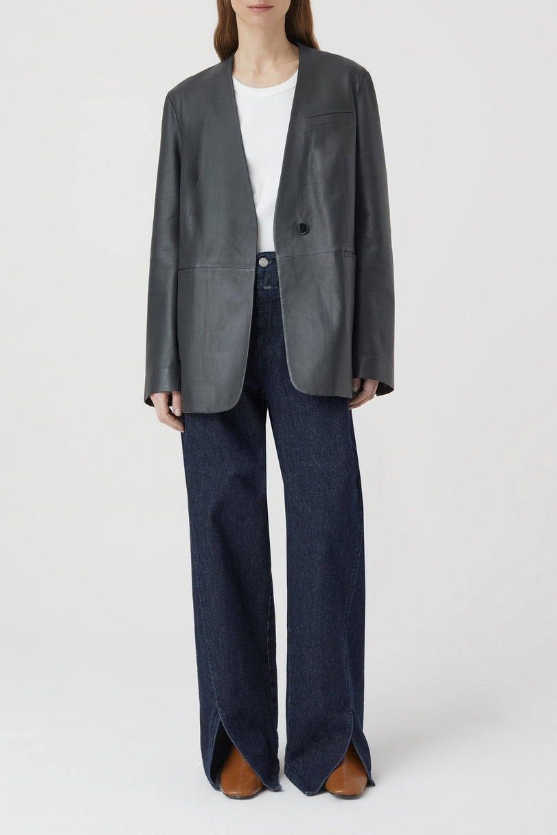 Collarless Blazer - Charcoal - Femme