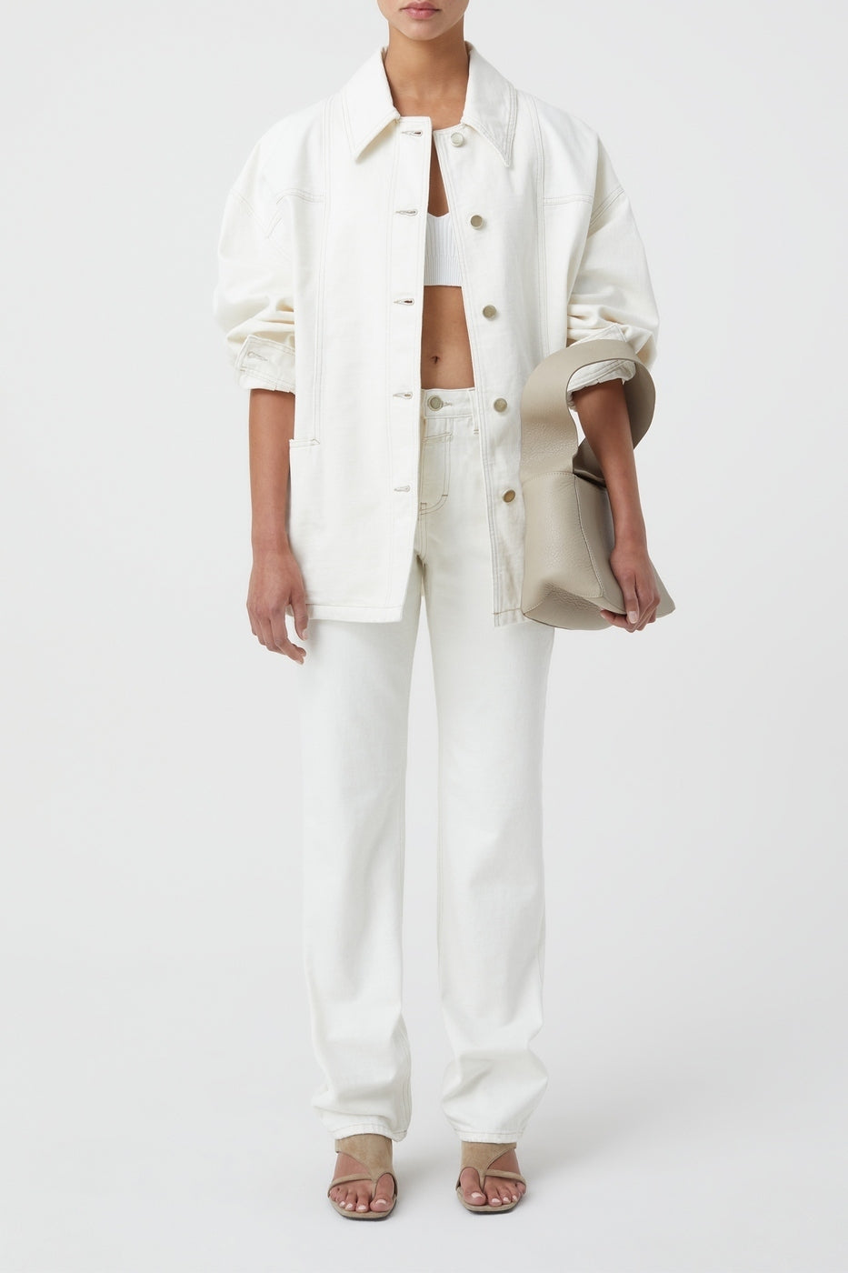 Veste Avec Détails Cousus - Creme - Femme