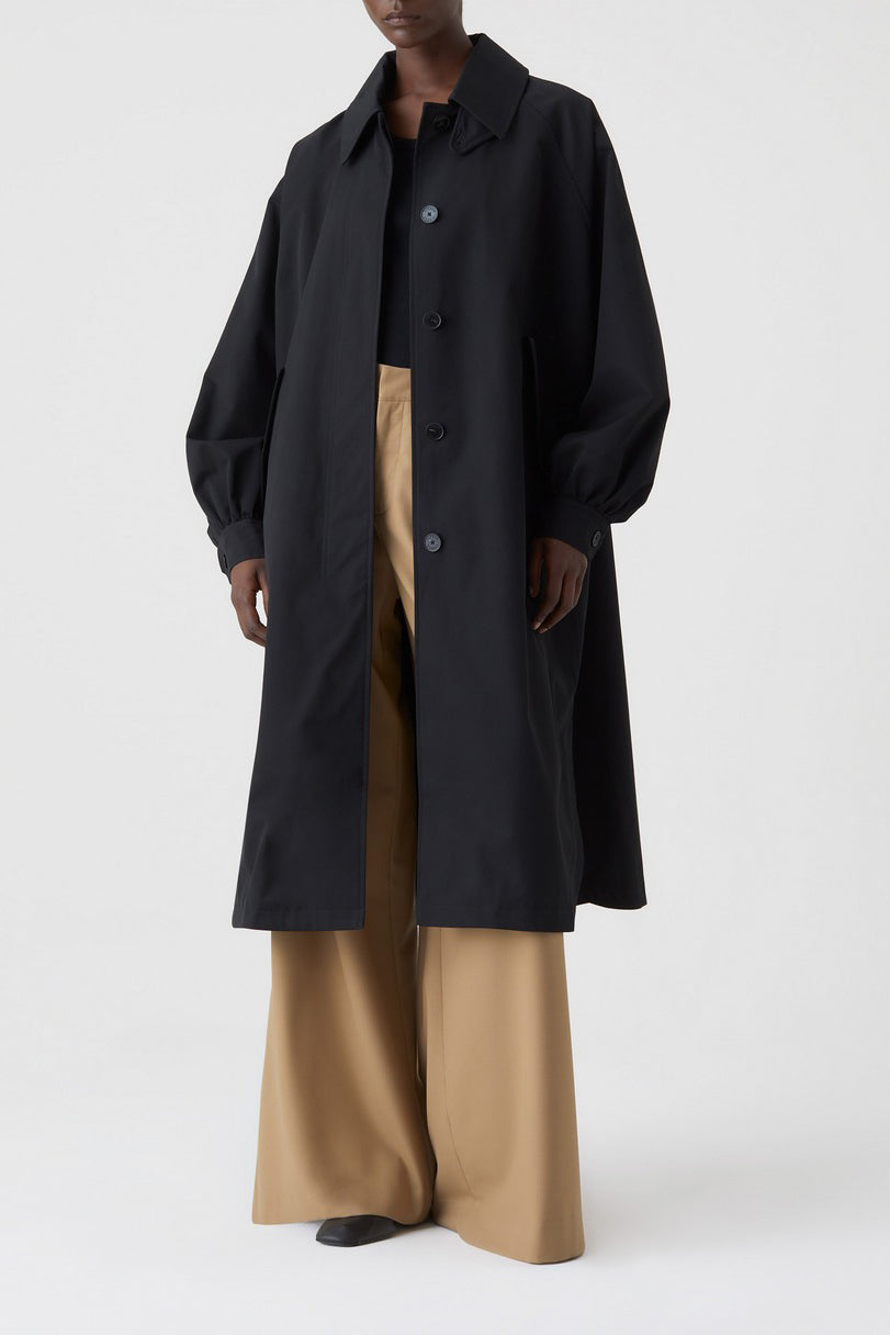 Raglan Sleeve Trench - Black - Femme