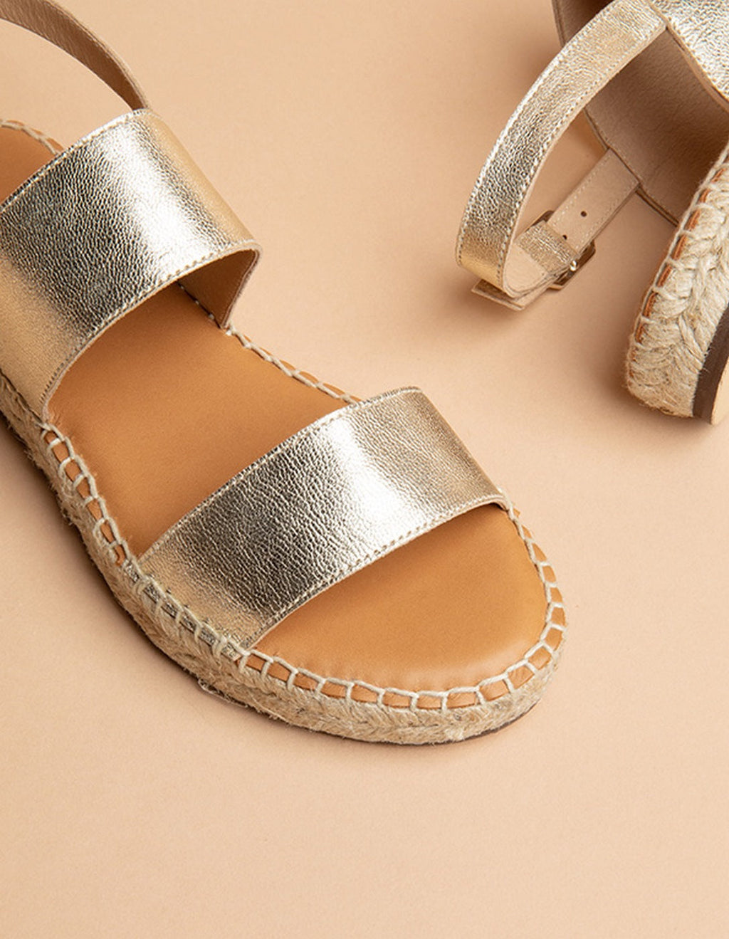 Espadrilles Plates Cahuita - Cuir Doré - Femme