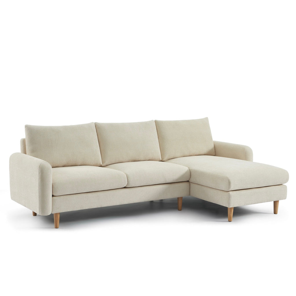 Caliba - Canapé D'Angle Réversible Fixe 4 Places - Tissu Chenille Beige