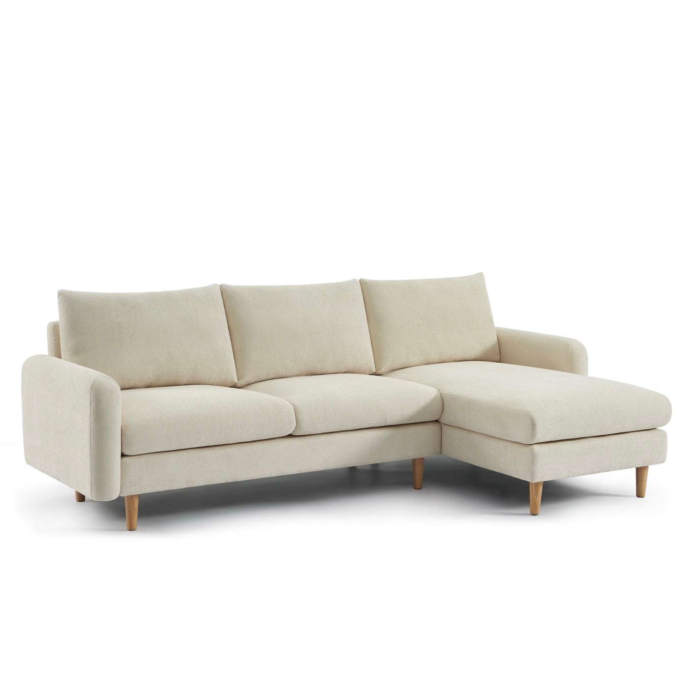 Caliba - Canapé D'Angle Réversible Fixe 4 Places - Tissu Chenille Beige