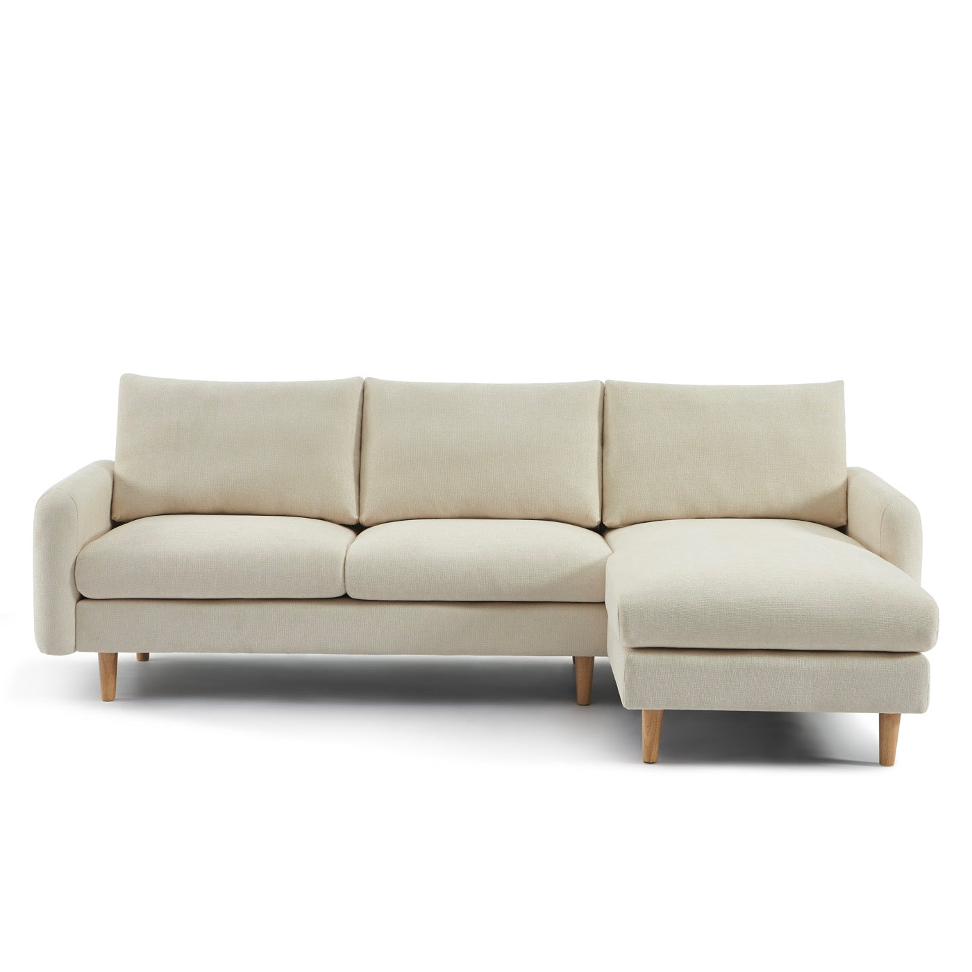 Caliba - Canapé D'Angle Réversible Fixe 4 Places - Tissu Chenille Beige