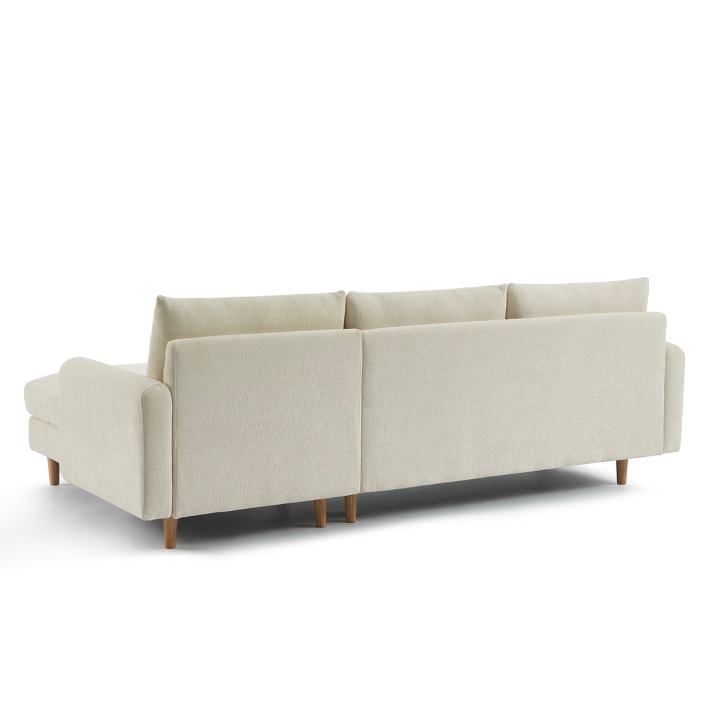 Caliba - Canapé D'Angle Réversible Fixe 4 Places - Tissu Chenille Beige