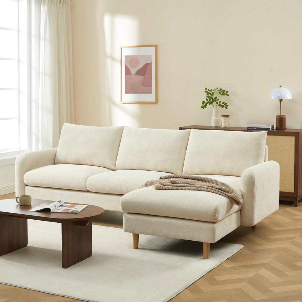 Caliba - Canapé D'Angle Réversible Fixe 4 Places - Tissu Chenille Beige