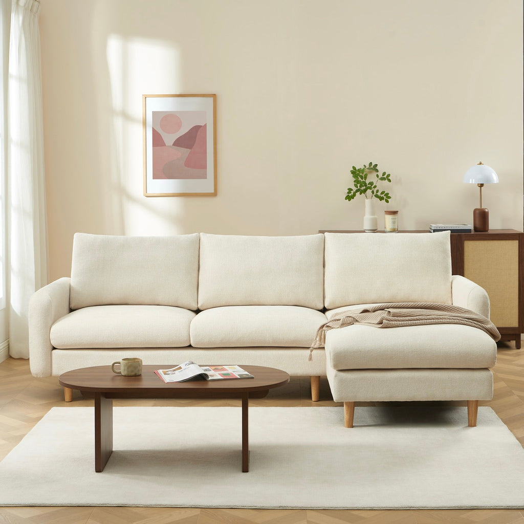 Caliba - Canapé D'Angle Réversible Fixe 4 Places - Tissu Chenille Beige