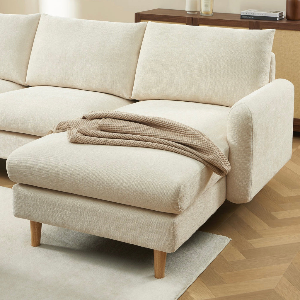 Caliba - Canapé D'Angle Réversible Fixe 4 Places - Tissu Chenille Beige