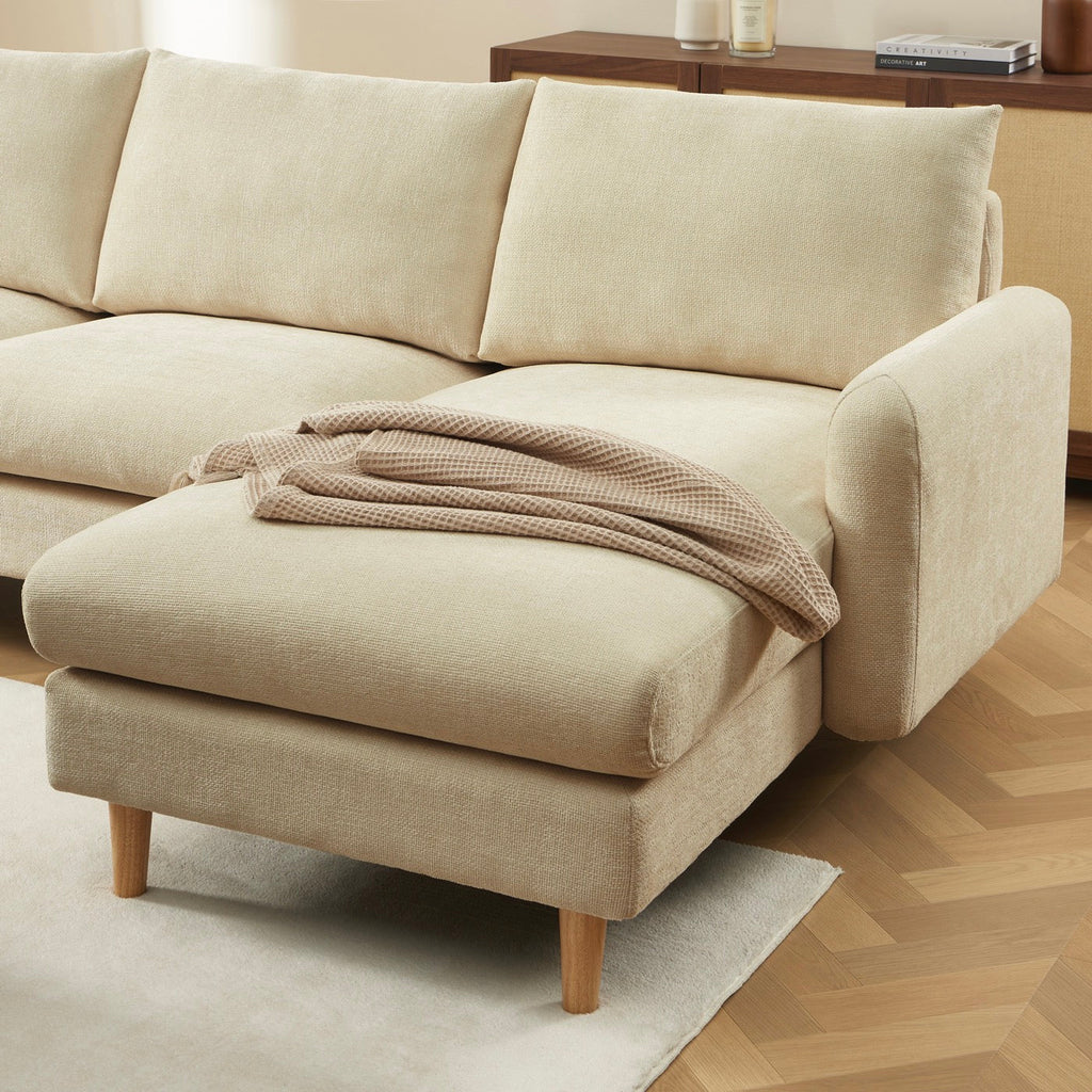 Caliba - Canapé D'Angle Réversible Fixe 4 Places - Tissu Chenille Taupe