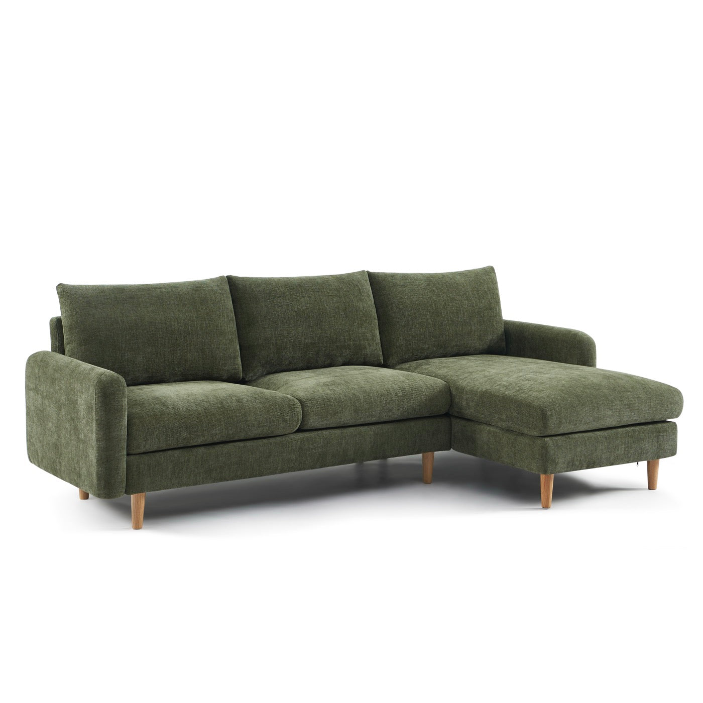 Caliba - Canapé D'Angle Réversible Fixe 4 Places - Tissu Chenille Vert