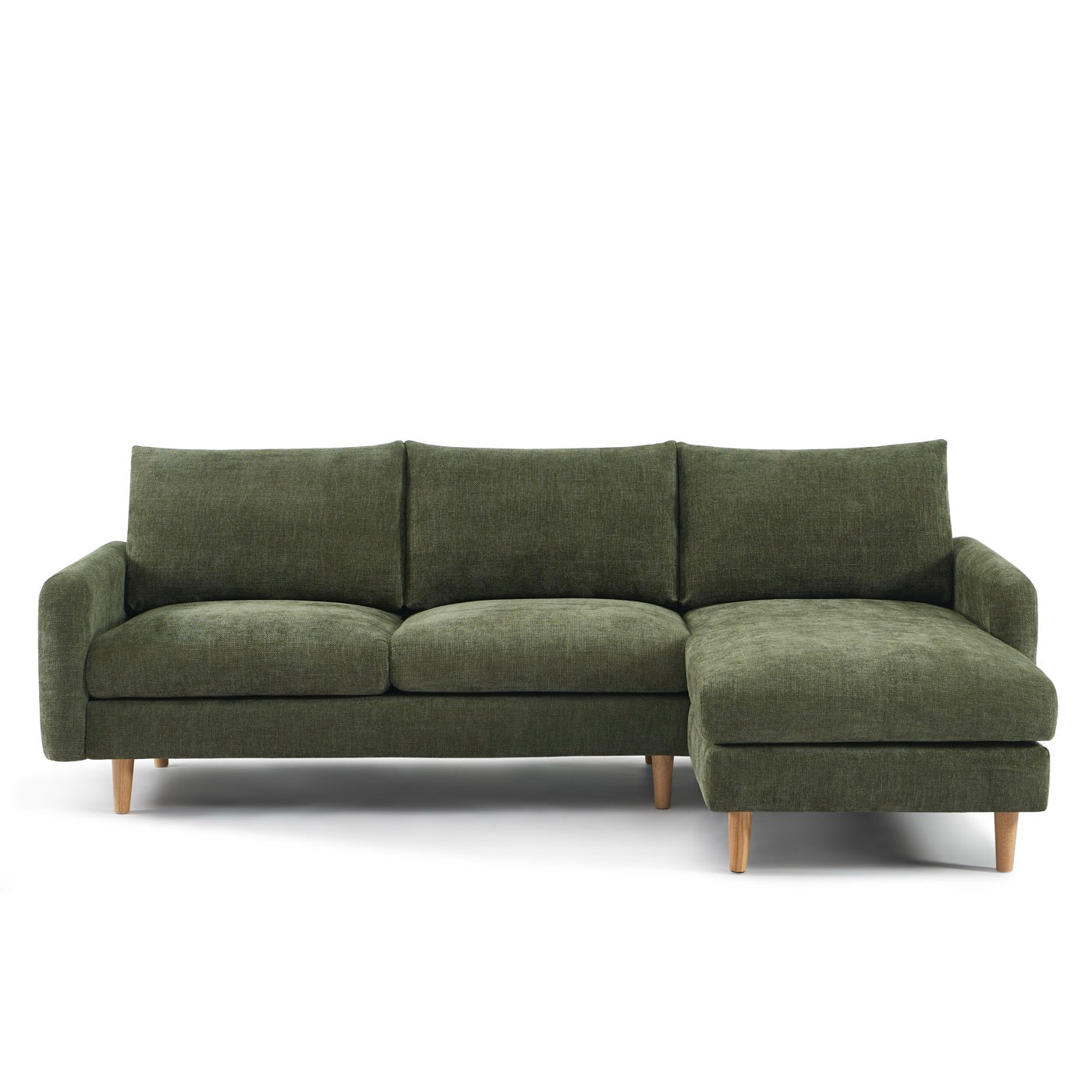 Caliba - Canapé D'Angle Réversible Fixe 4 Places - Tissu Chenille Vert
