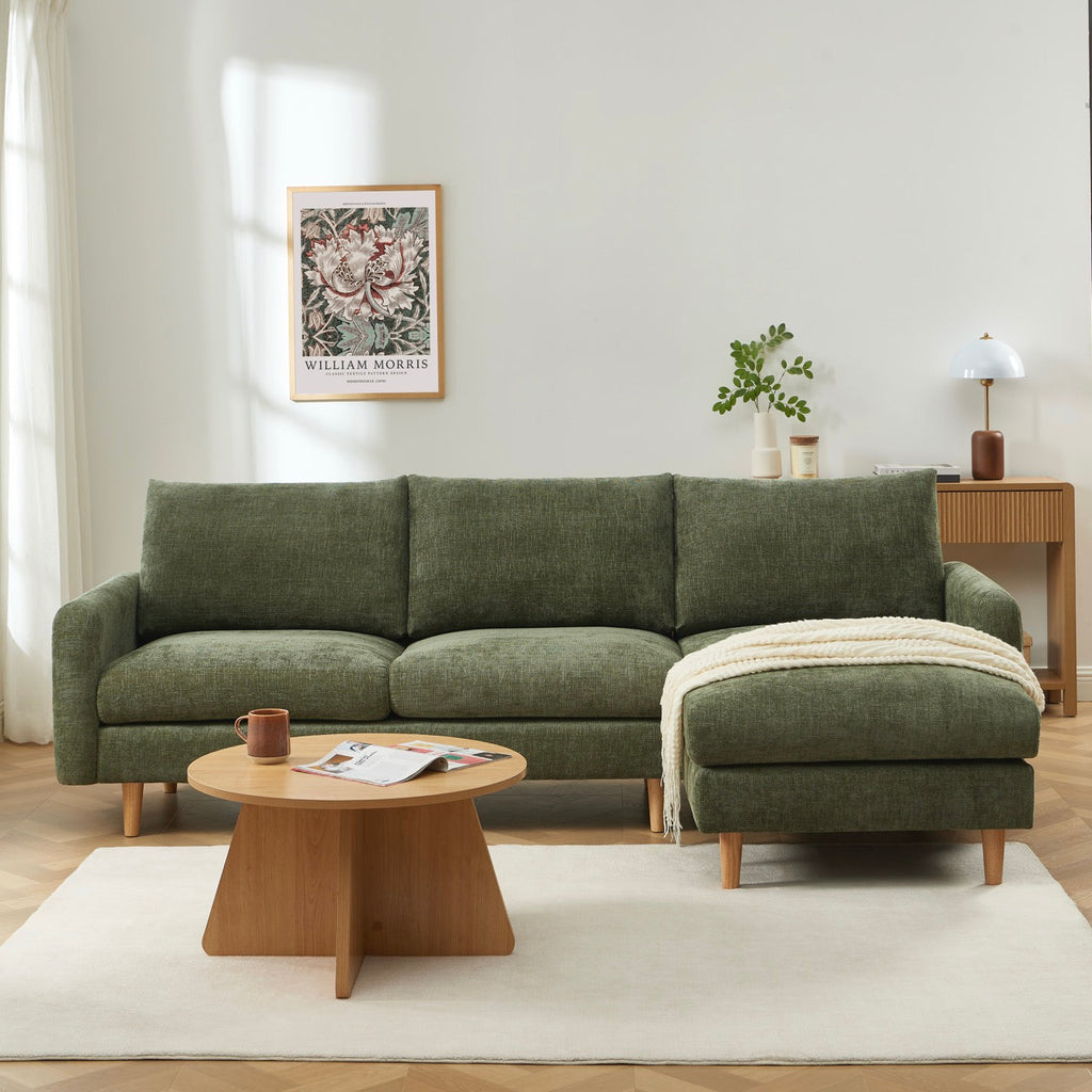 Caliba - Canapé D'Angle Réversible Fixe 4 Places - Tissu Chenille Vert