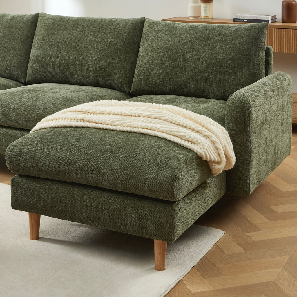 Caliba - Canapé D'Angle Réversible Fixe 4 Places - Tissu Chenille Vert