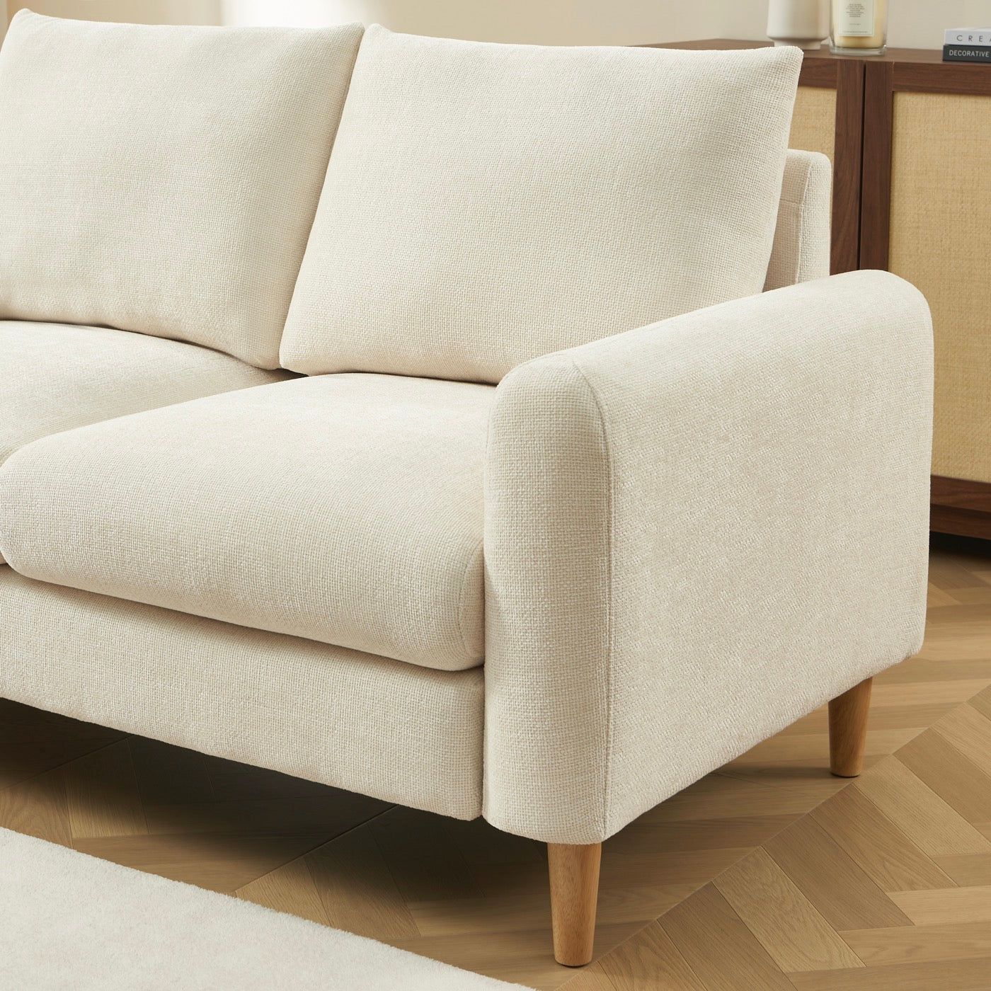 Caliba - Canapé Droit Fixe 2 Places - Tissu Chenille Beige