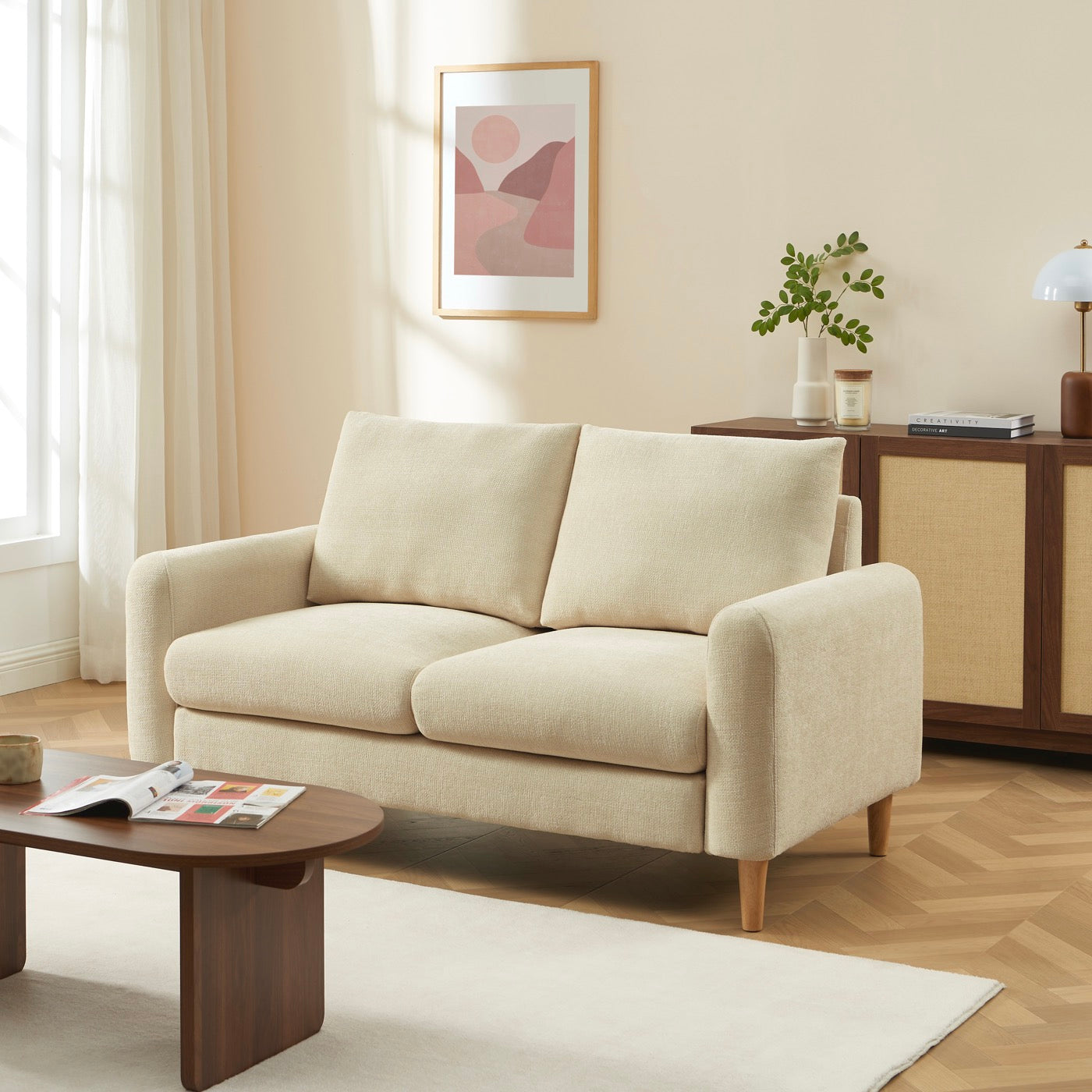 Caliba - Canapé Droit Fixe 2 Places - Tissu Chenille Taupe