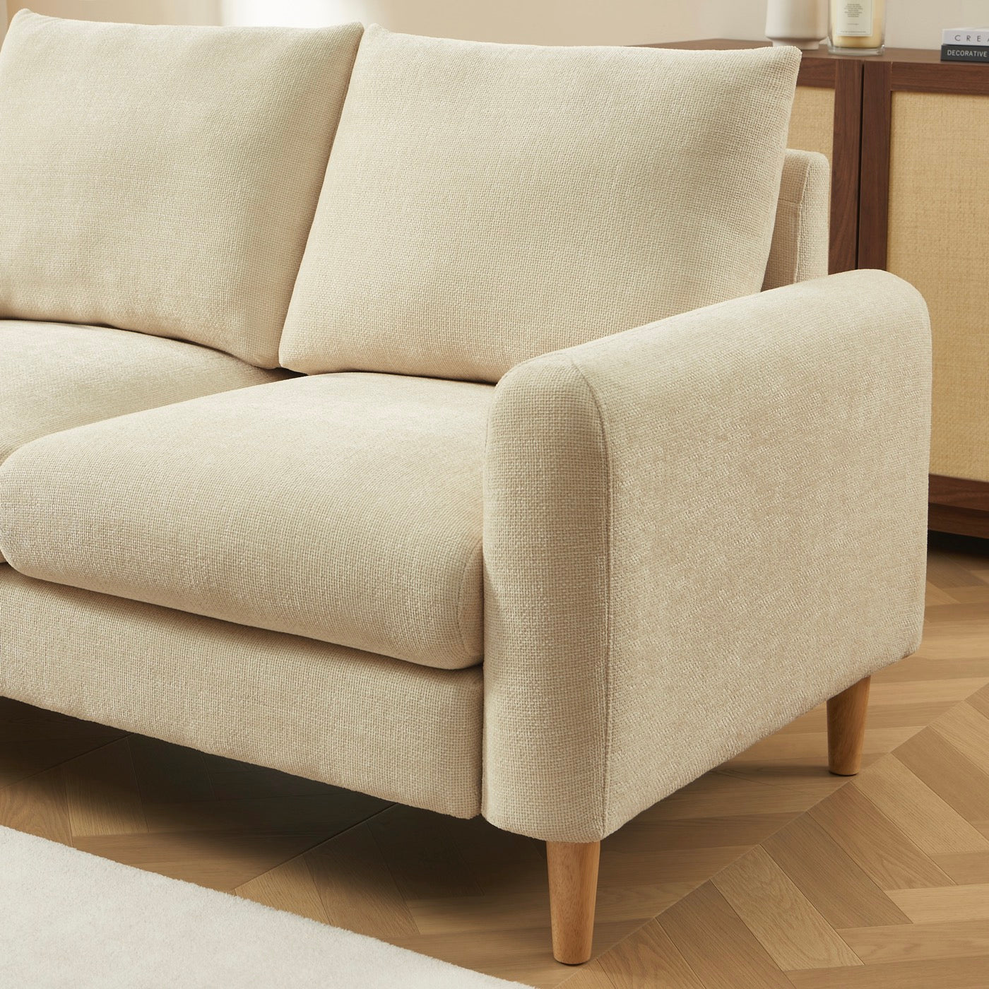 Caliba - Canapé Droit Fixe 2 Places - Tissu Chenille Taupe