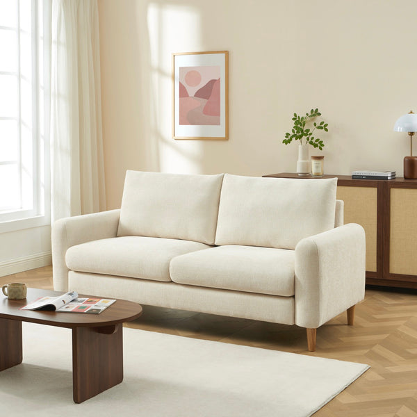Caliba - Canapé Droit Fixe 3 Places - Tissu Chenille Beige