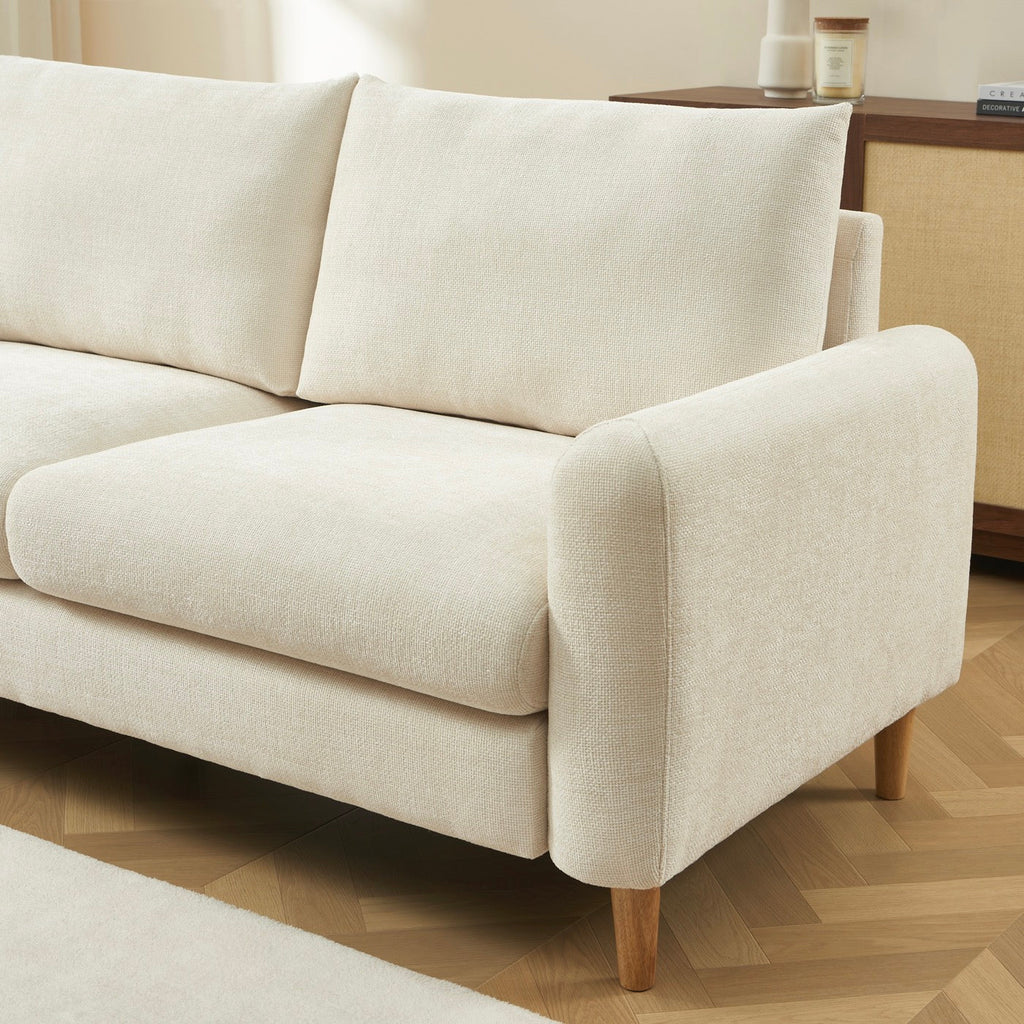 Caliba - Canapé Droit Fixe 3 Places - Tissu Chenille Beige