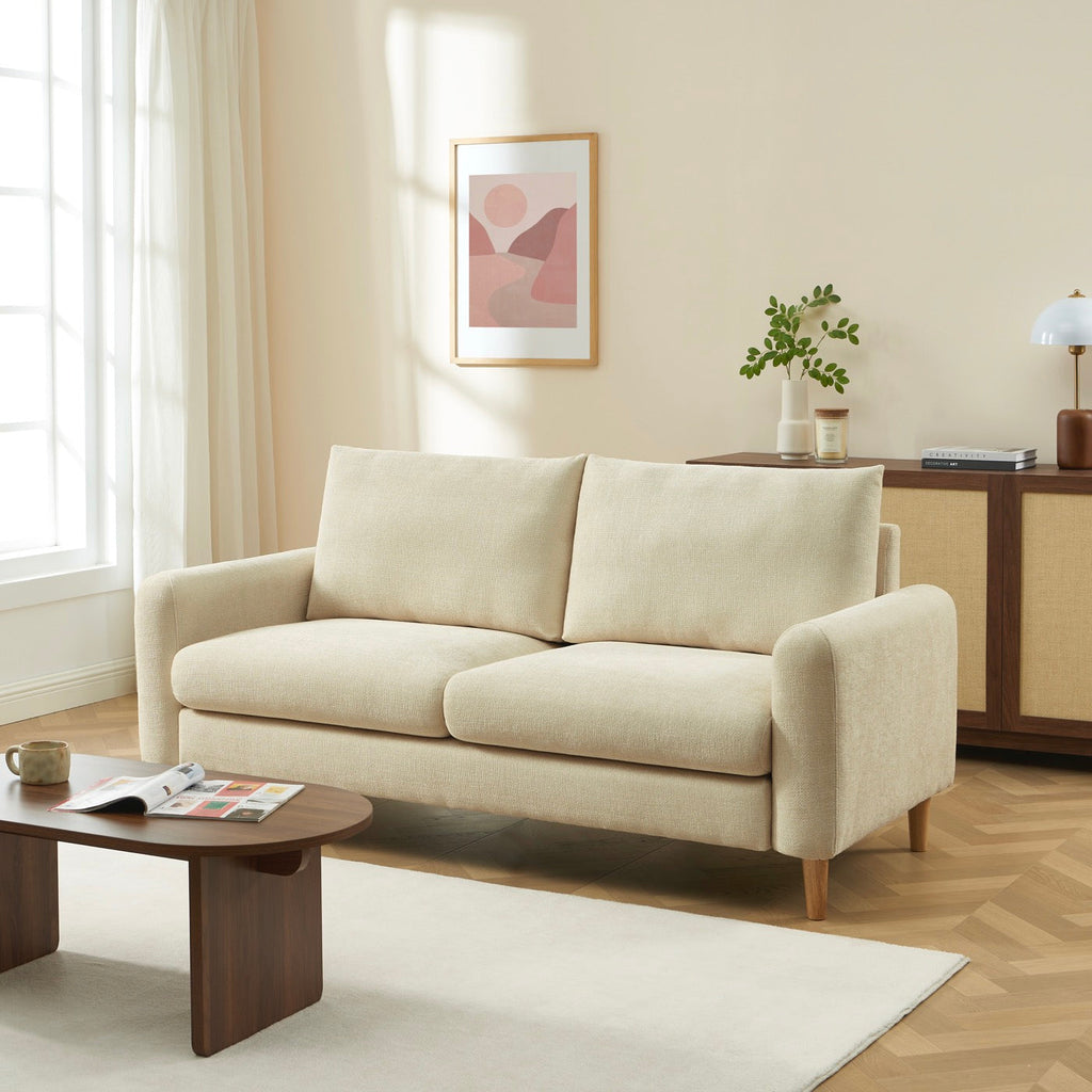 Caliba - Canapé Droit Fixe 3 Places - Tissu Chenille Taupe