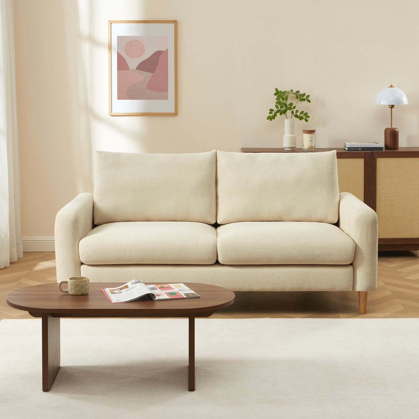 Caliba - Canapé Droit Fixe 3 Places - Tissu Chenille Taupe