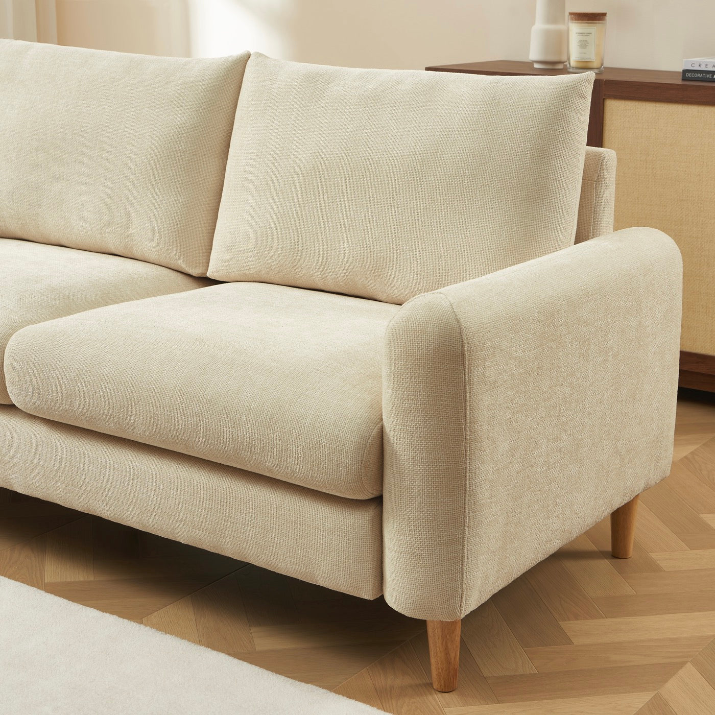 Caliba - Canapé Droit Fixe 3 Places - Tissu Chenille Taupe
