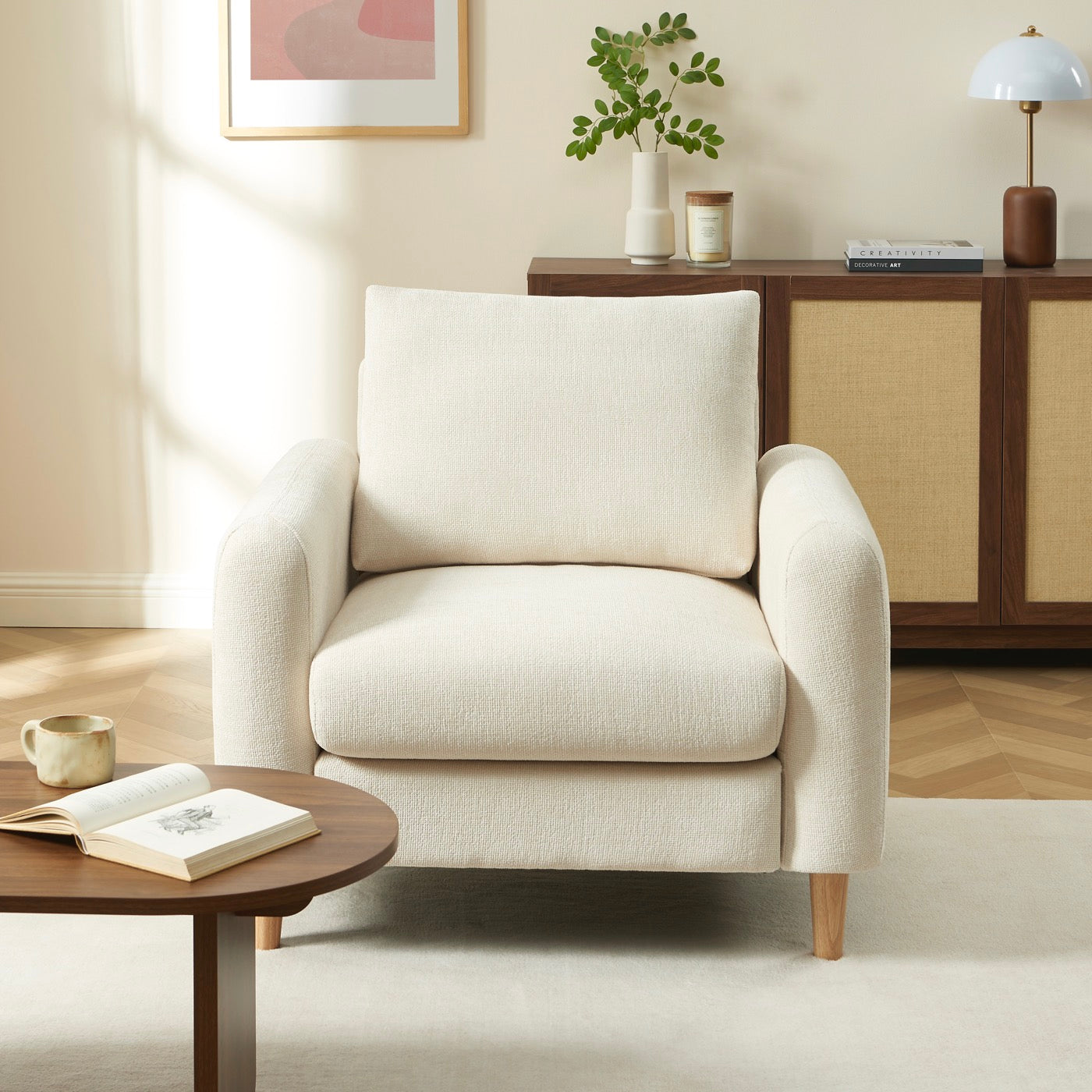 Caliba - Fauteuil Fixe 1 Place - Tissu Chenille Beige
