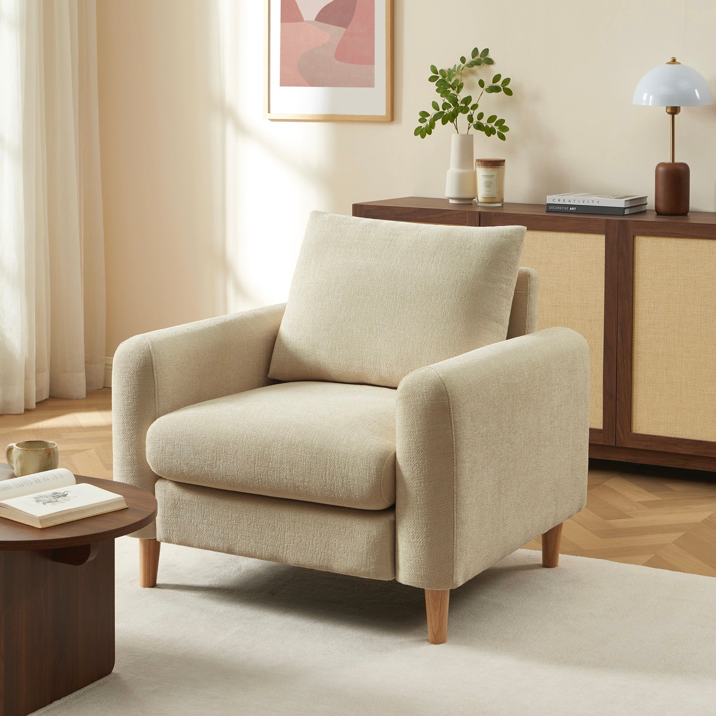 Caliba - Fauteuil Fixe 1 Place - Tissu Chenille Taupe