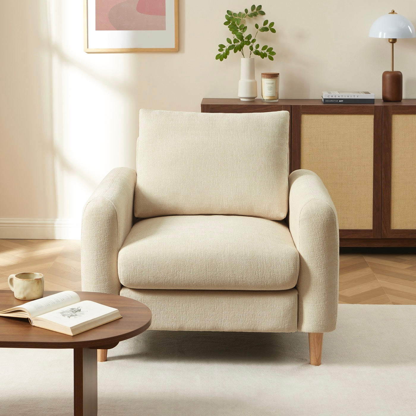Caliba - Fauteuil Fixe 1 Place - Tissu Chenille Taupe
