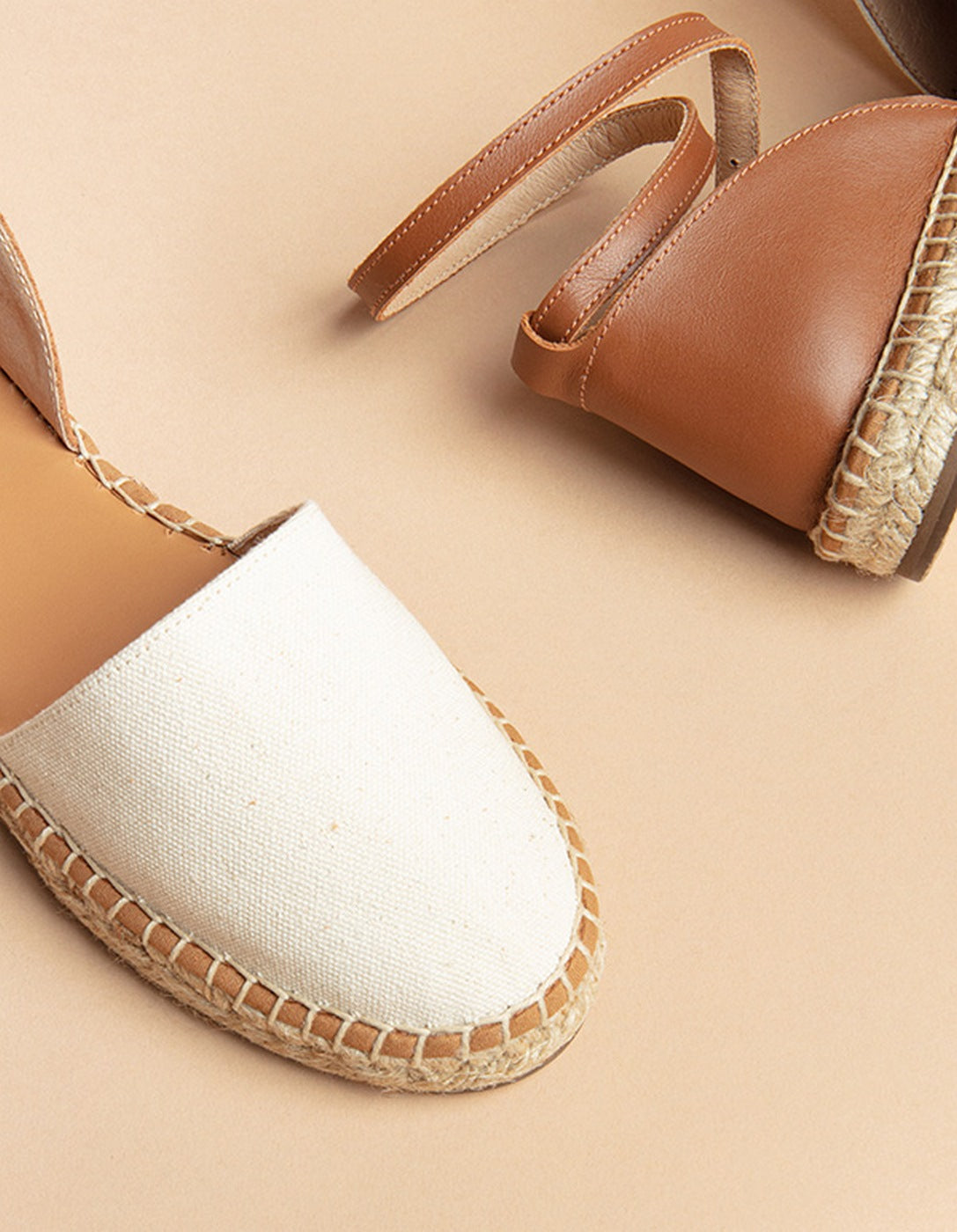 Espadrilles Plates Calvi - Cuir Toile Crème - Femme