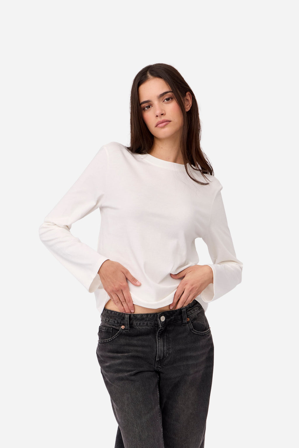 T-Shirt Blanc À Manches Longues En Coton