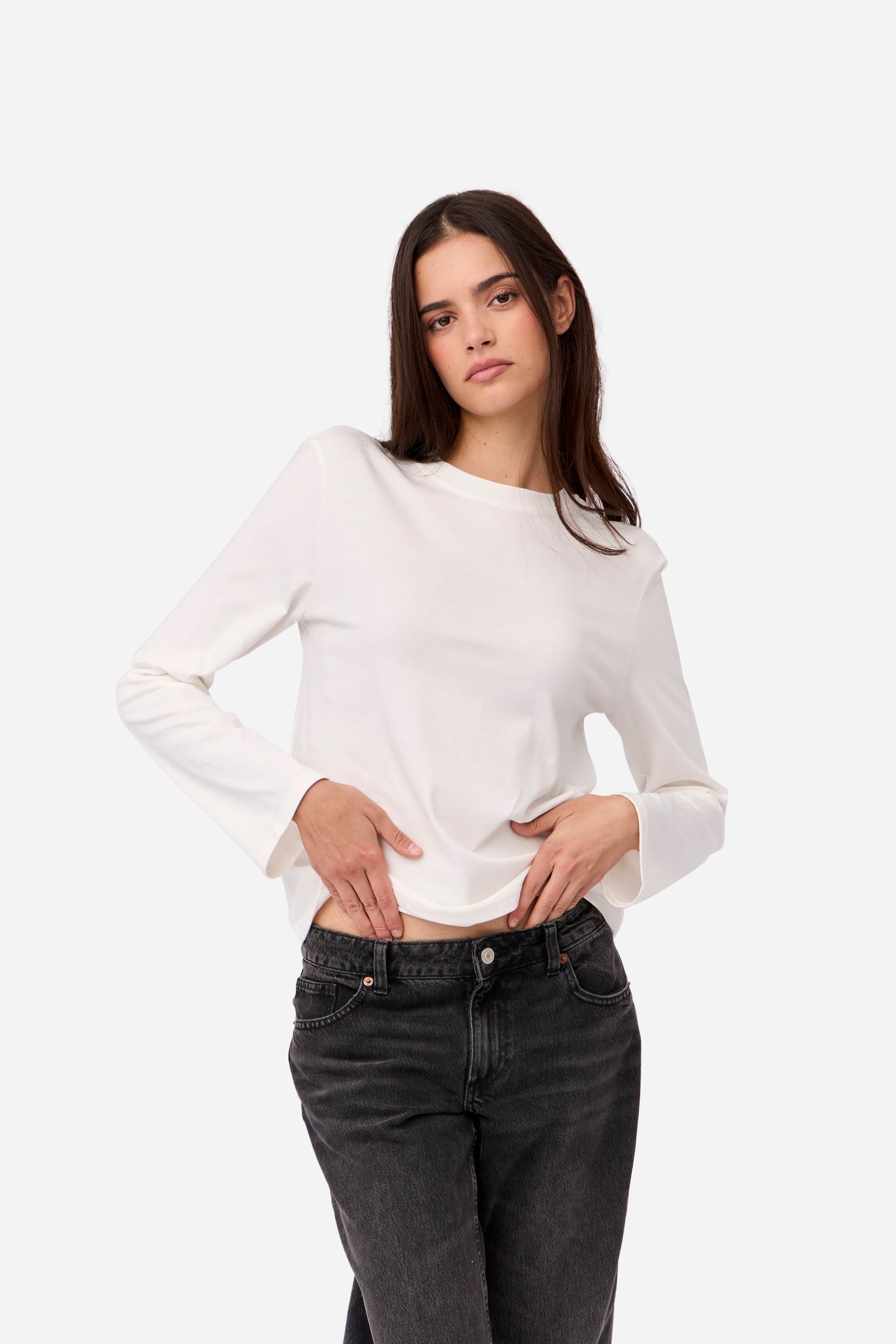T-Shirt Blanc À Manches Longues En Coton