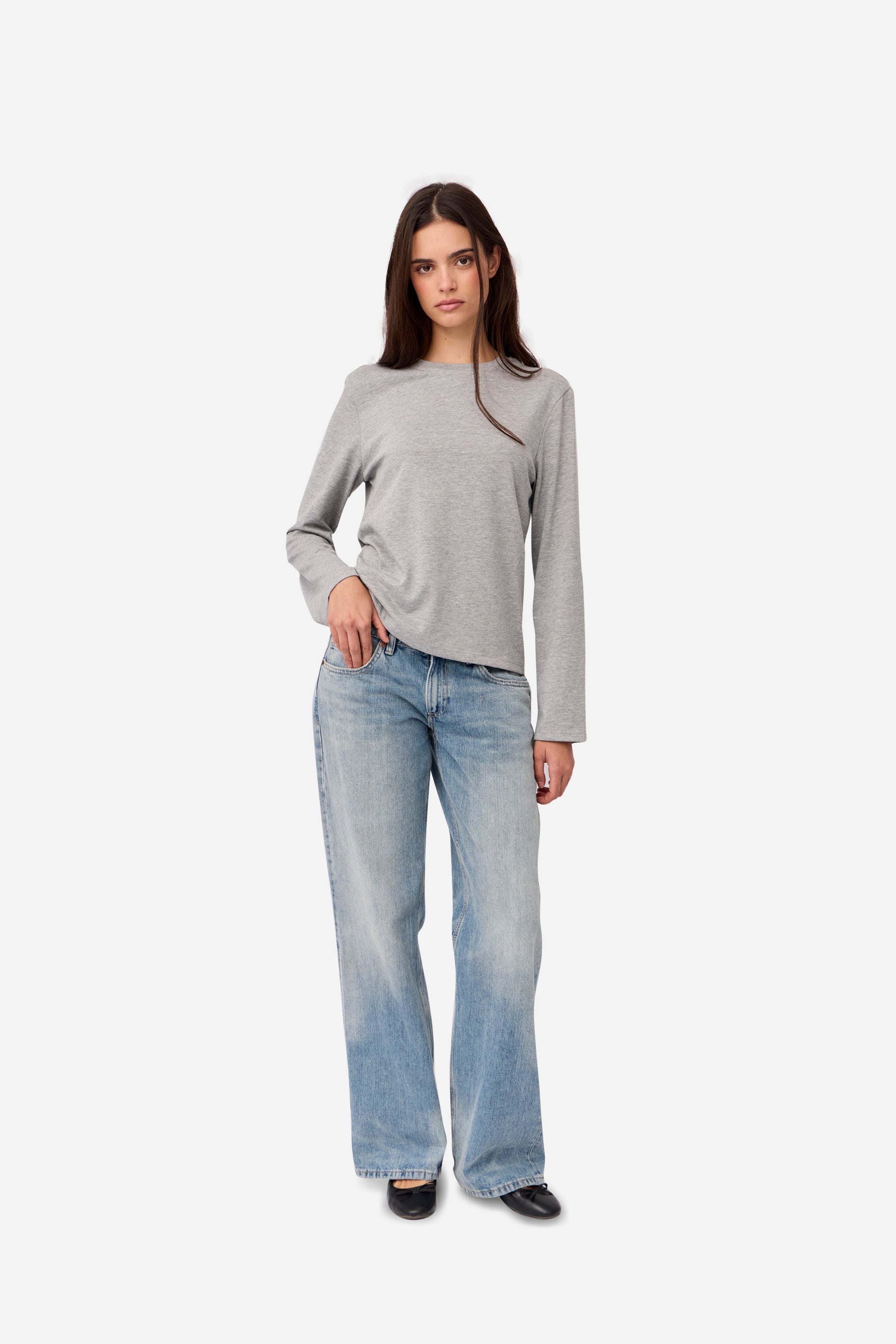 T-Shirt Gris À Manches Longues En Coton