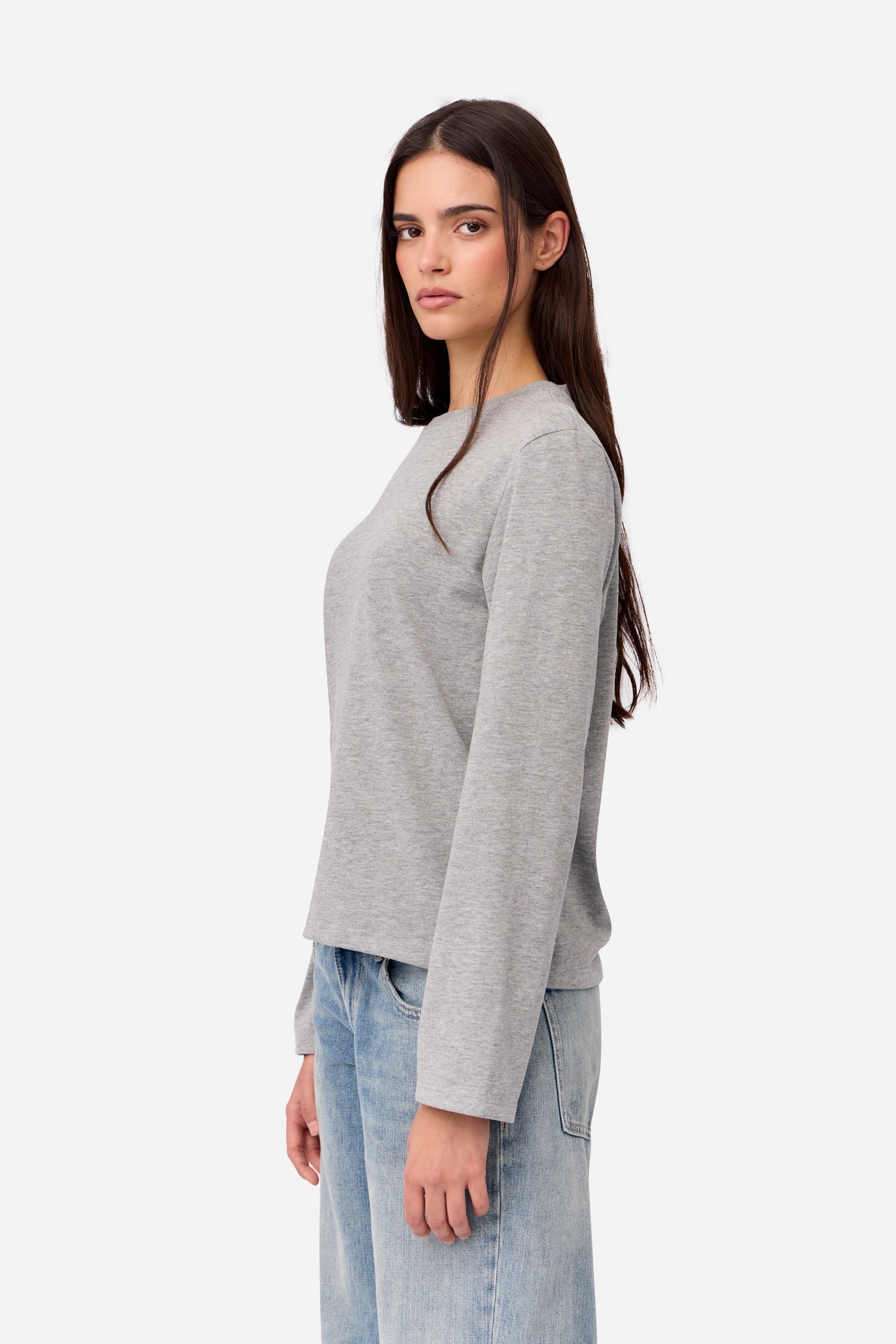 T-Shirt Gris À Manches Longues En Coton
