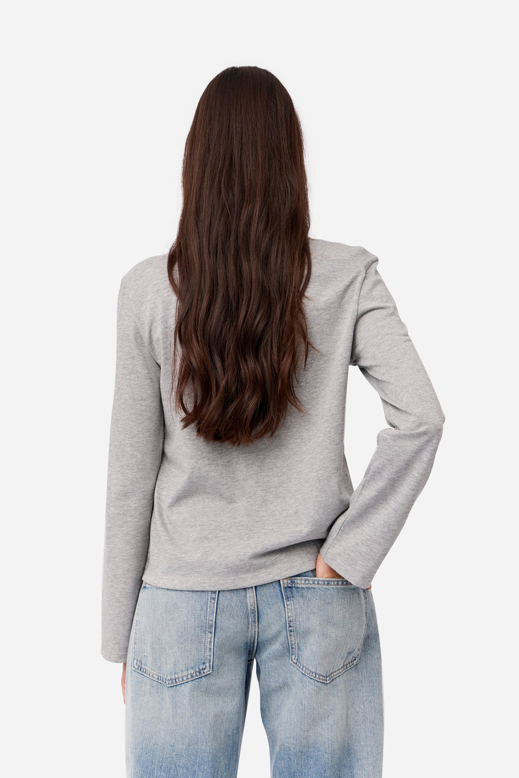 T-Shirt Gris À Manches Longues En Coton