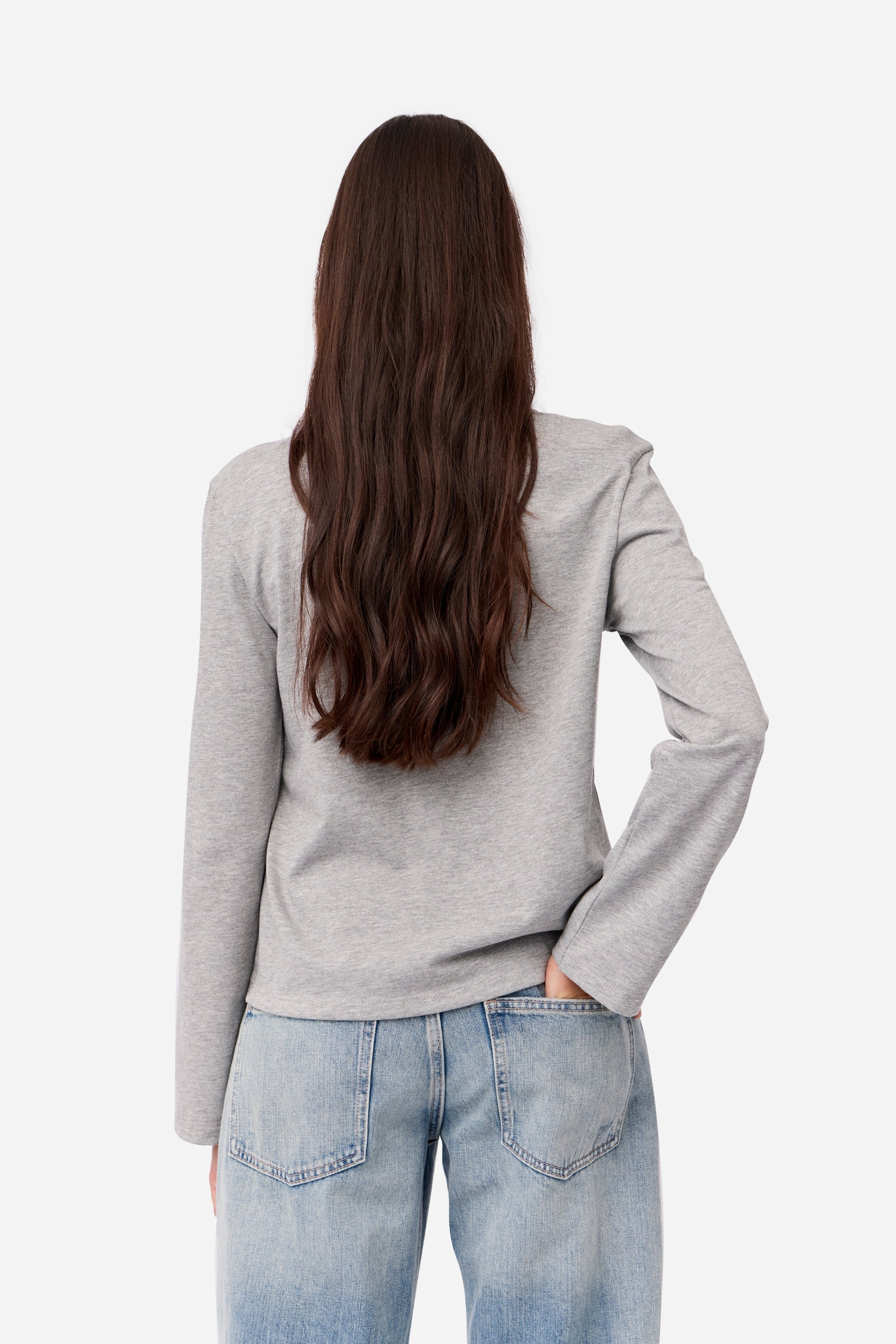 T-Shirt Gris À Manches Longues En Coton