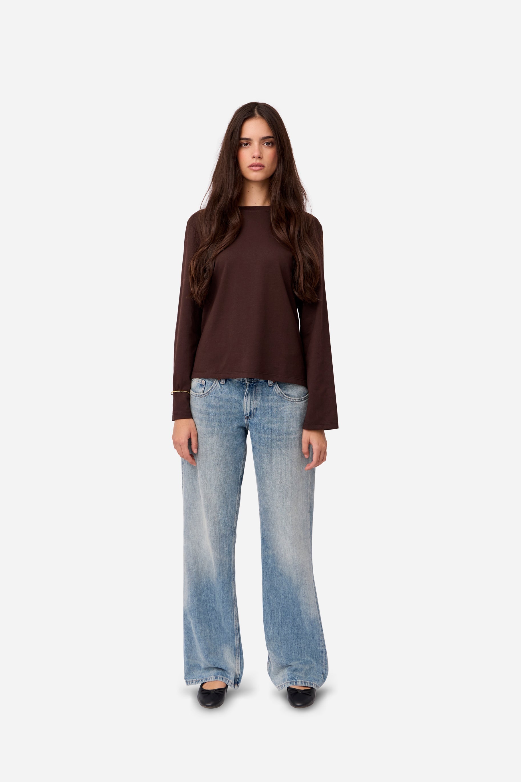 T-Shirt Marron À Manches Longues En Coton
